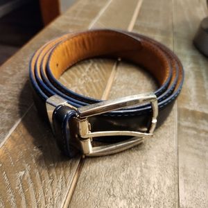 LEJON Men's Black Leather Belt Size 50 Aniline Clove Leather 15671 Silver Buckle